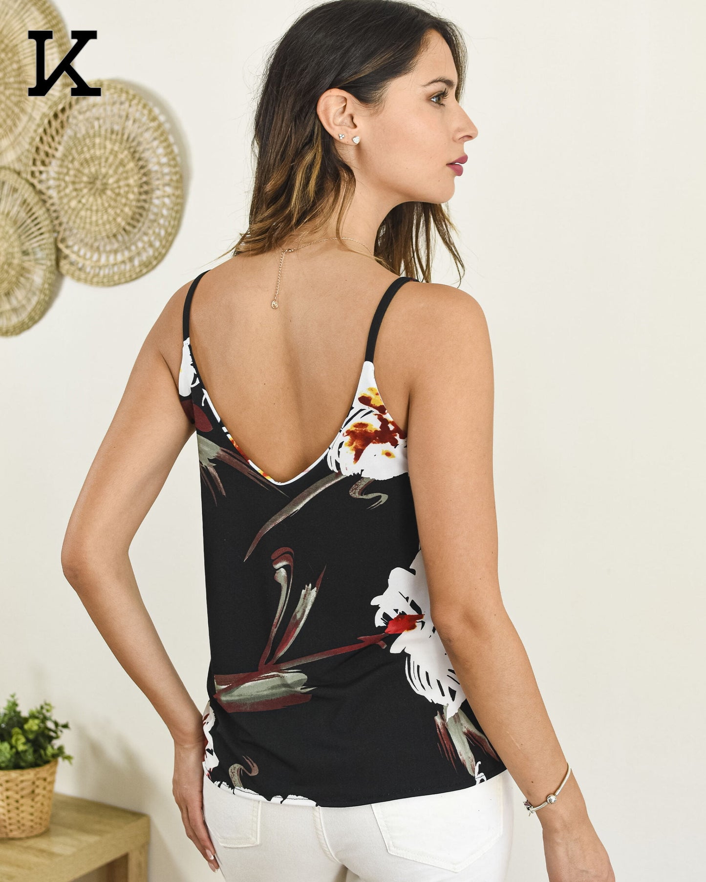 Polera Megan - Negro - Floreado