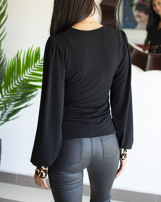 Polera Broome Black Mangas Print