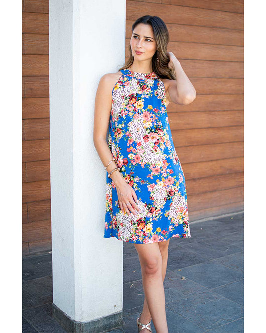 Minivestido Greta Azul De Flores