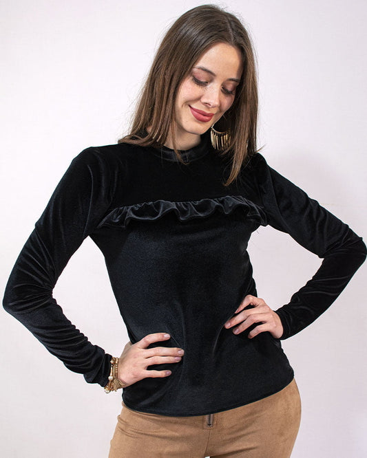 Polera Juliette - Terciopelo Con Vuelo Delantero