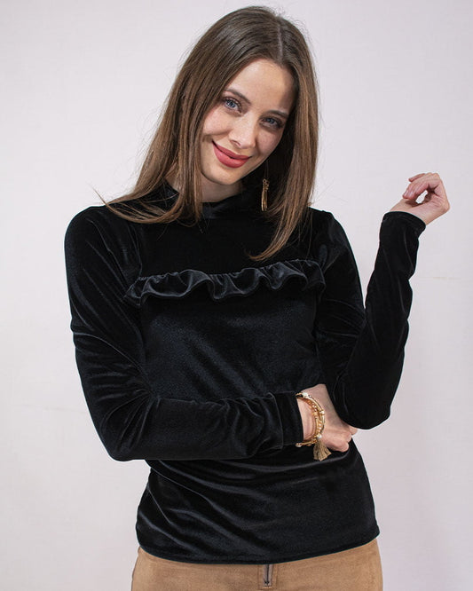 Polera Juliette - Terciopelo Con Vuelo Delantero