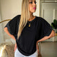 Polera Patti Color Negro Manga Brillos