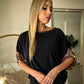 Polera Patti Color Negro Manga Print