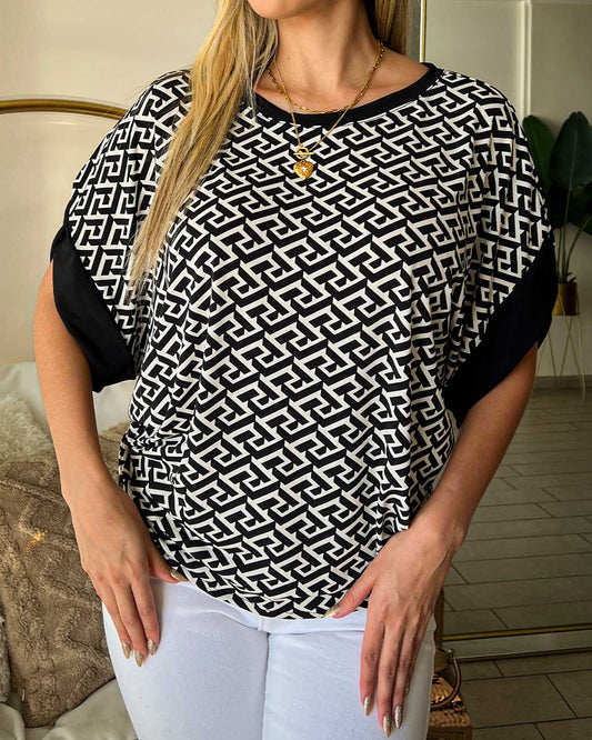 Polera Patti Estampado Abstracto Manga Color Negro