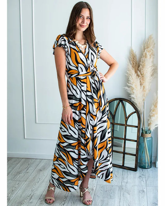 Maxivestido Pavia - Tonos Negro-Naranja