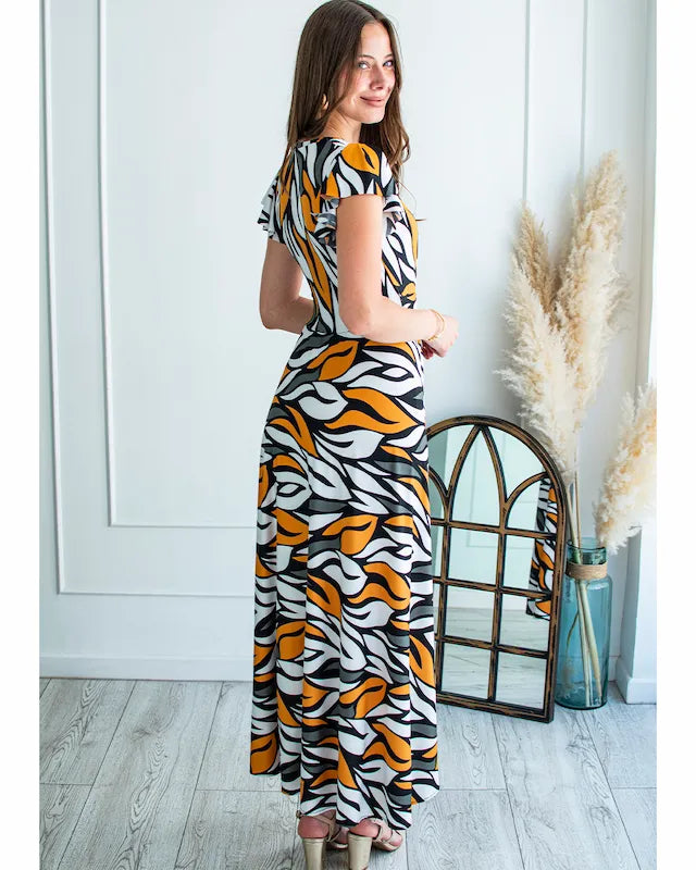 Maxivestido Pavia - Tonos Negro-Naranja