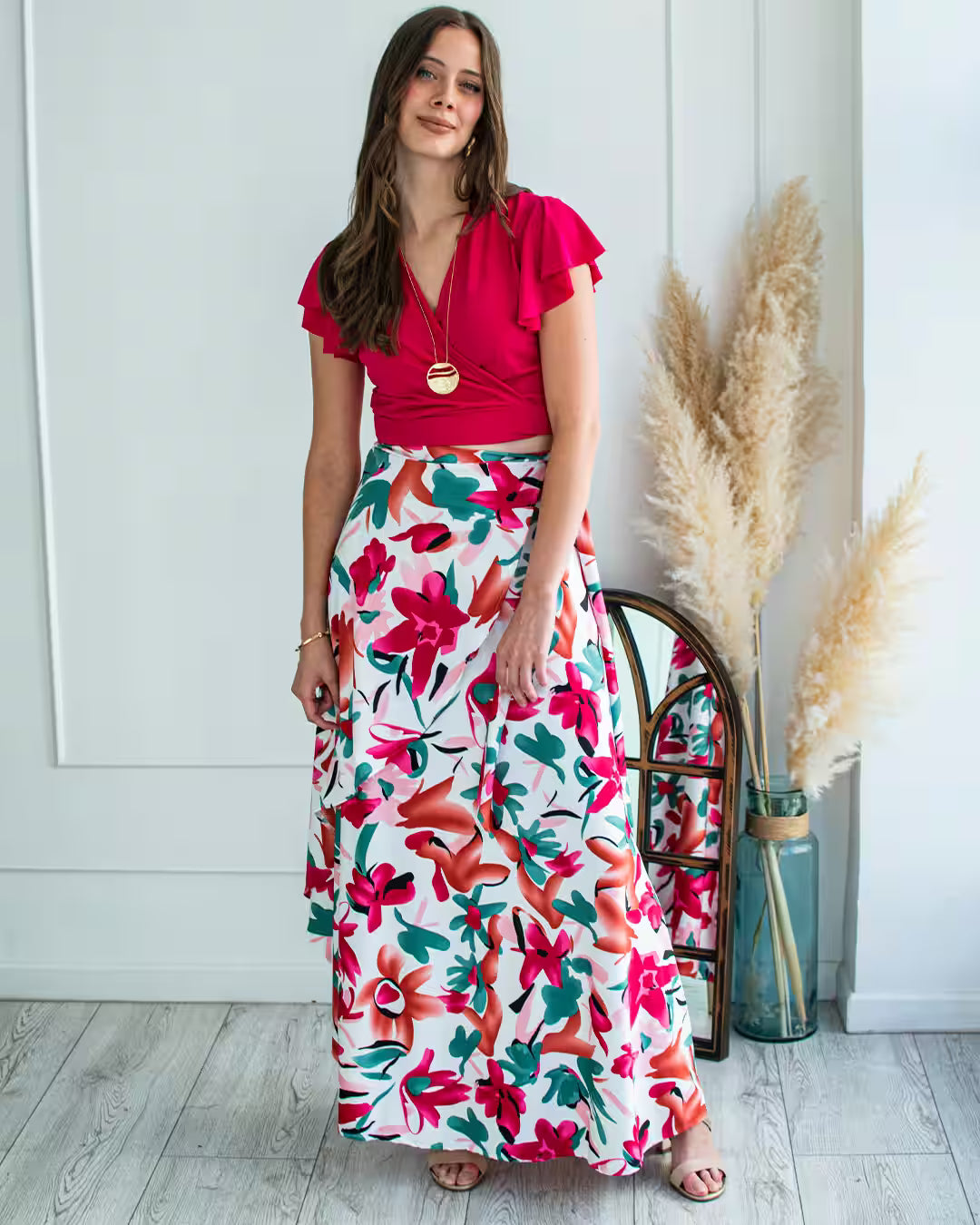 Falda Pareo - Flores Fucsia