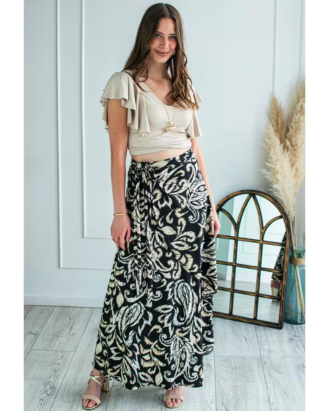 Falda Pareo - Tono Beige Negro