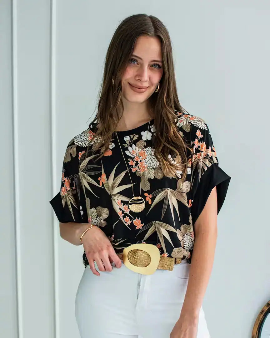 Polera Eleonora - Floreada Tono Negro