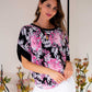 Polera Patti Floreado Rosa Manga Color Negro