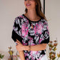 Polera Patti Floreado Rosa Manga Color Negro