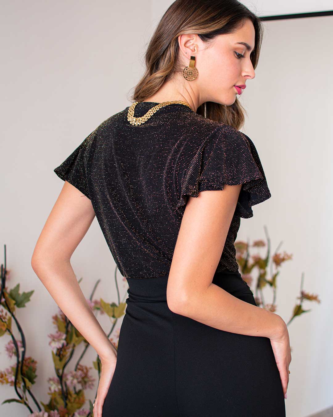Enterito Elegante De Brillos Tonos Dorado Mancy
